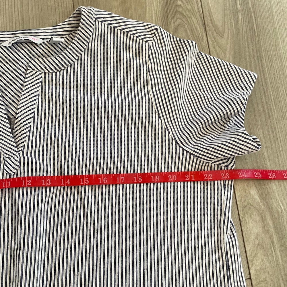 Isaac Mizrahi Navy and White Striped V-Neck Seersucker Dress - Picture 8 of 10